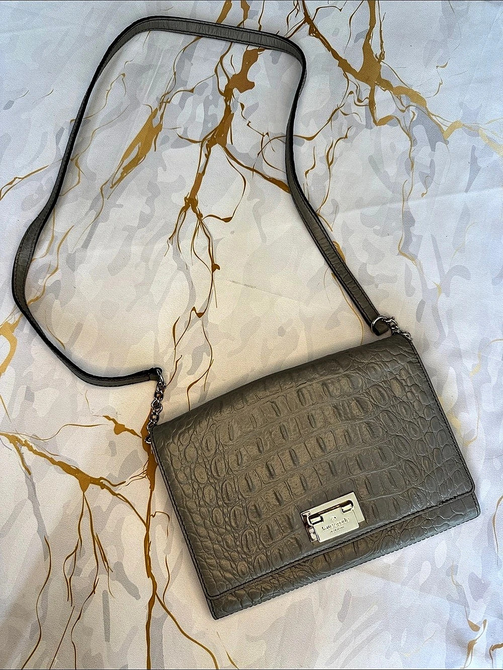 kate spade Croc-Embossed Crossbody in Gray Like New